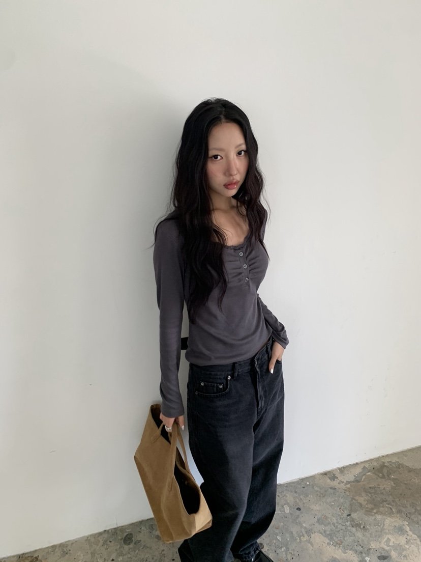 SUNDER MARKET東大門直郵女士新品熱賣推薦長袖T恤蕾絲羅紋SUNDER MARKET長袖T恤