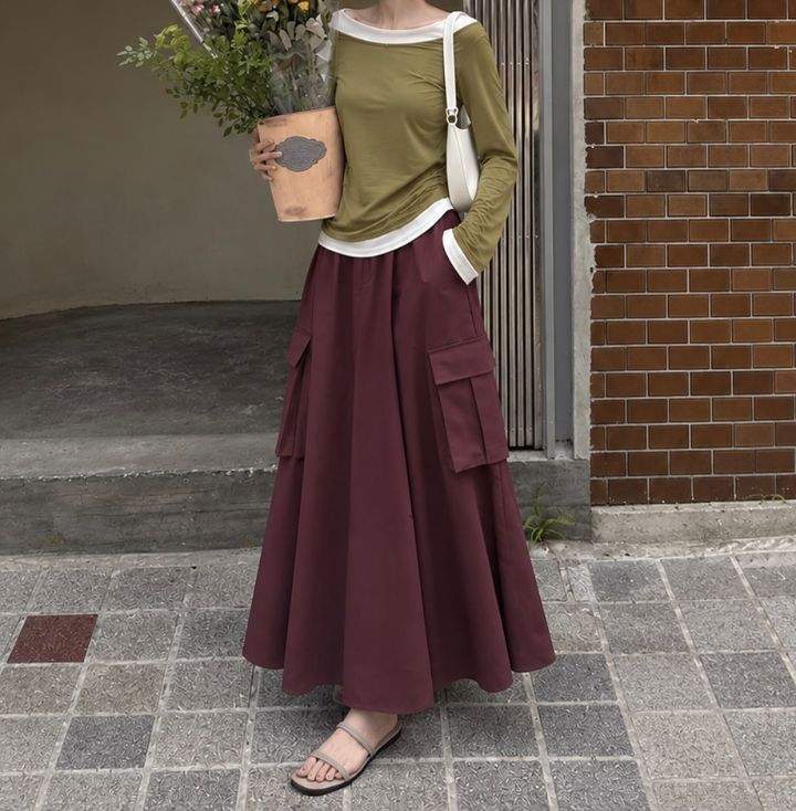 HEY/TO SEWING東大門代購女裝新款熱賣職業長裙人字紋口袋BY HEY/TO SEWING長裙