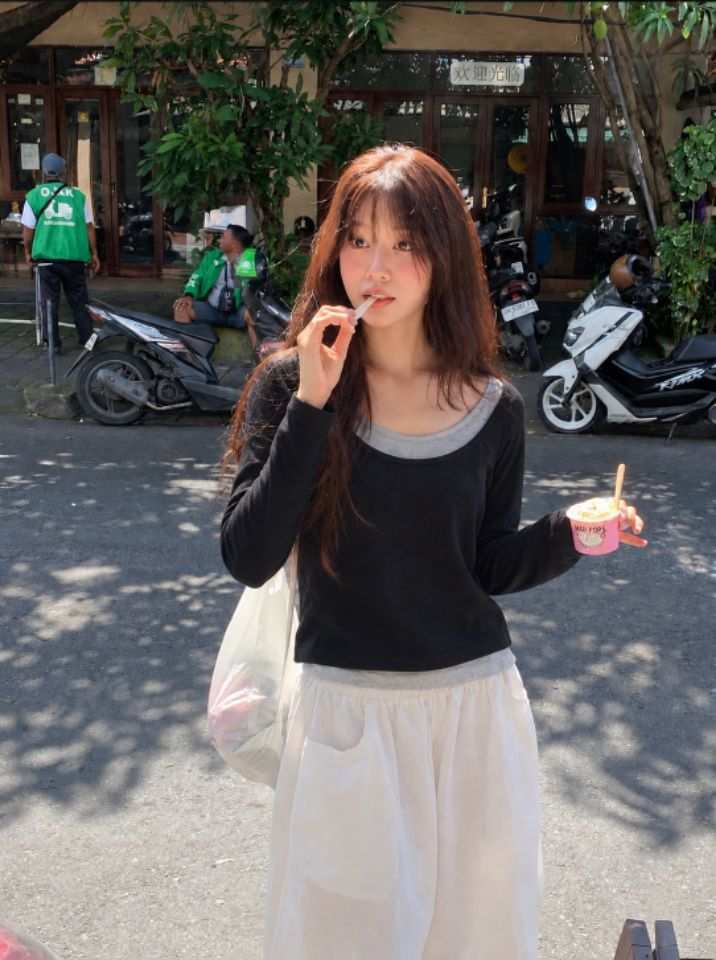 HEY/TO SEWING韓國直郵女士新款推薦時尚真品長袖T恤雙層BY HEY/TO SEWING長袖T恤