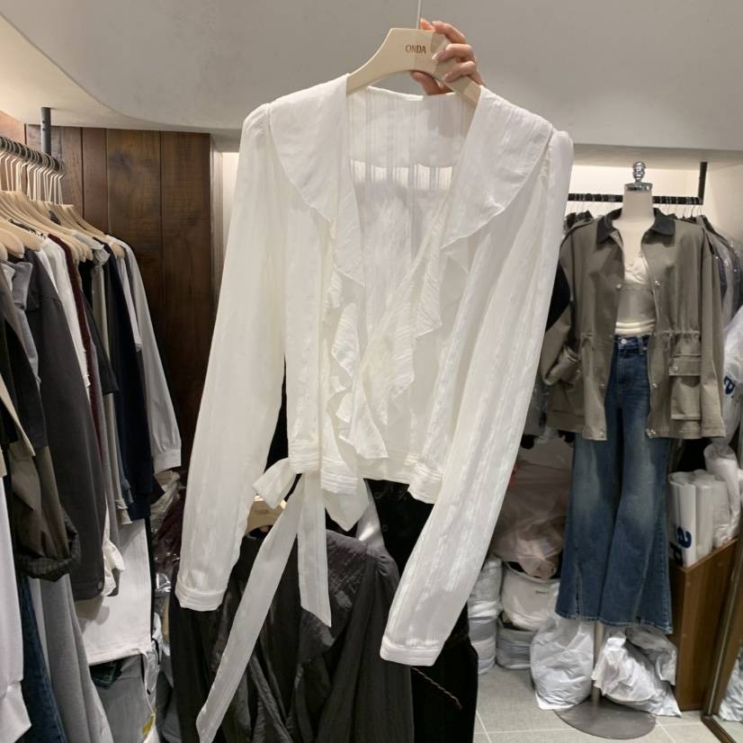 ONDA東大門代購女士新品時尚休閑推薦真品襯衫蕾絲衫荷葉邊ONDA襯衫/蕾絲衫
