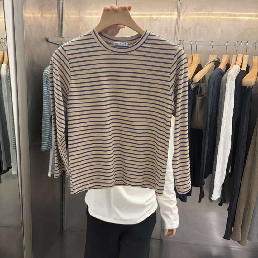 ESSENCE韓國直郵女裝新品熱賣休閑真品推薦時尚長袖T恤條紋ESSENCE長袖T恤