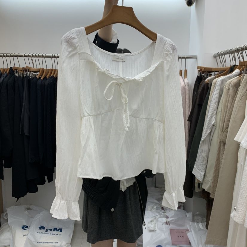 DRESS ROOM東大門代購女士新款時尚熱賣休閑襯衫蕾絲衫褶邊DRESS ROOM襯衫/蕾絲衫