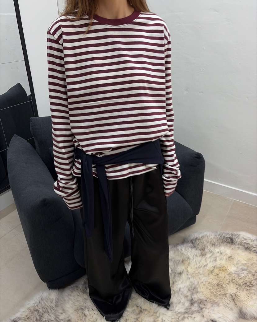 AT THE TOP韓國直郵女裝新品時尚推薦熱賣長袖T恤條紋棉AT THE TOP長袖T恤