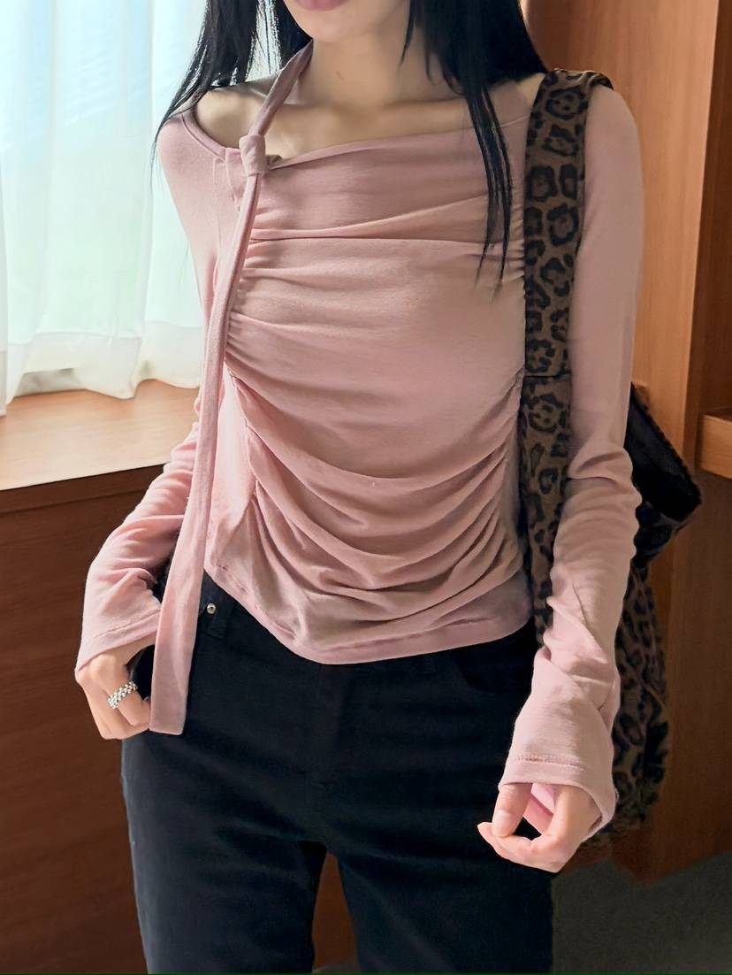 N.BROWN東大門直郵女士新品人氣休閑真品長袖T恤褶皺圍巾N.BROWN長袖T恤