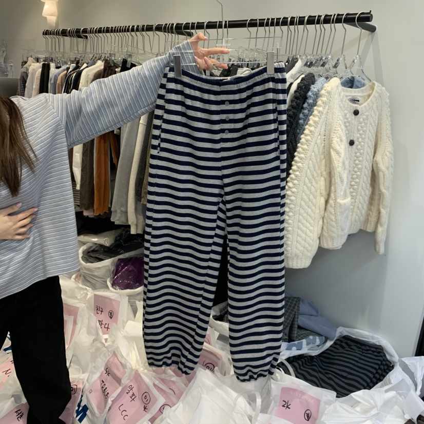 RIVEROOM東大門直郵女士新品休閑推薦熱賣時尚休閑褲條紋RIVEROOM休閑褲