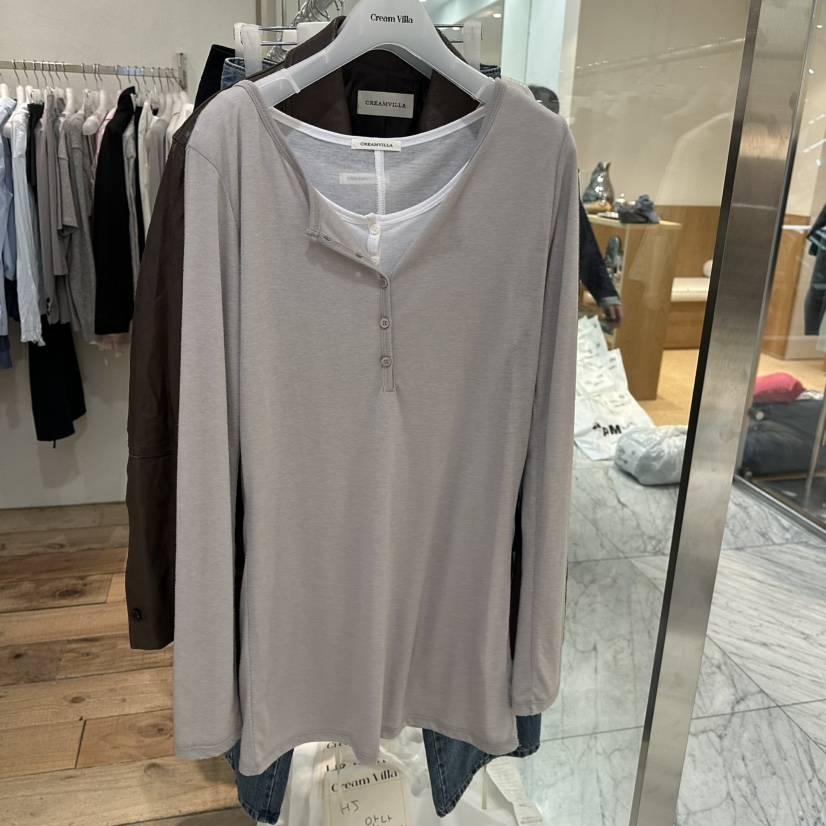 CREAM VILLA東大門代購女裝新品人氣長袖T恤不含內搭紐扣CREAM VILLA長袖T恤
