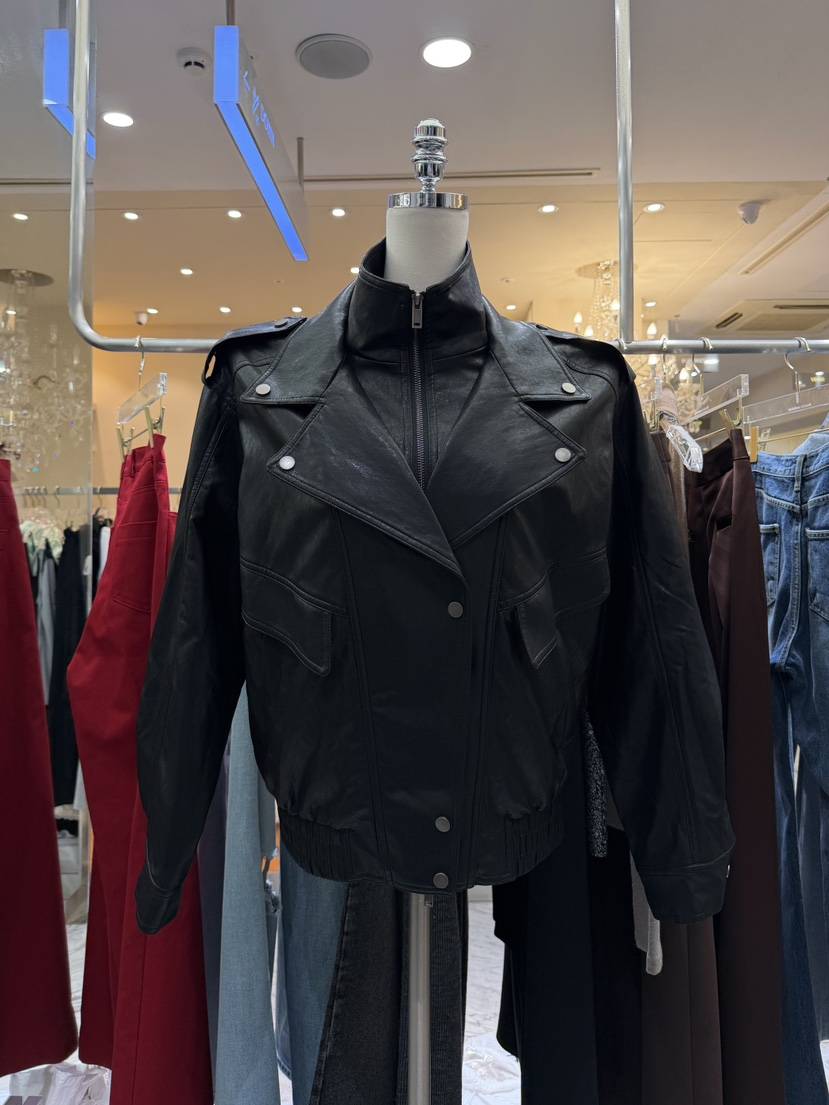 WORK SHOP韓國代購女士新款推薦時尚人氣休閑皮衣高領短款Work_shop皮衣