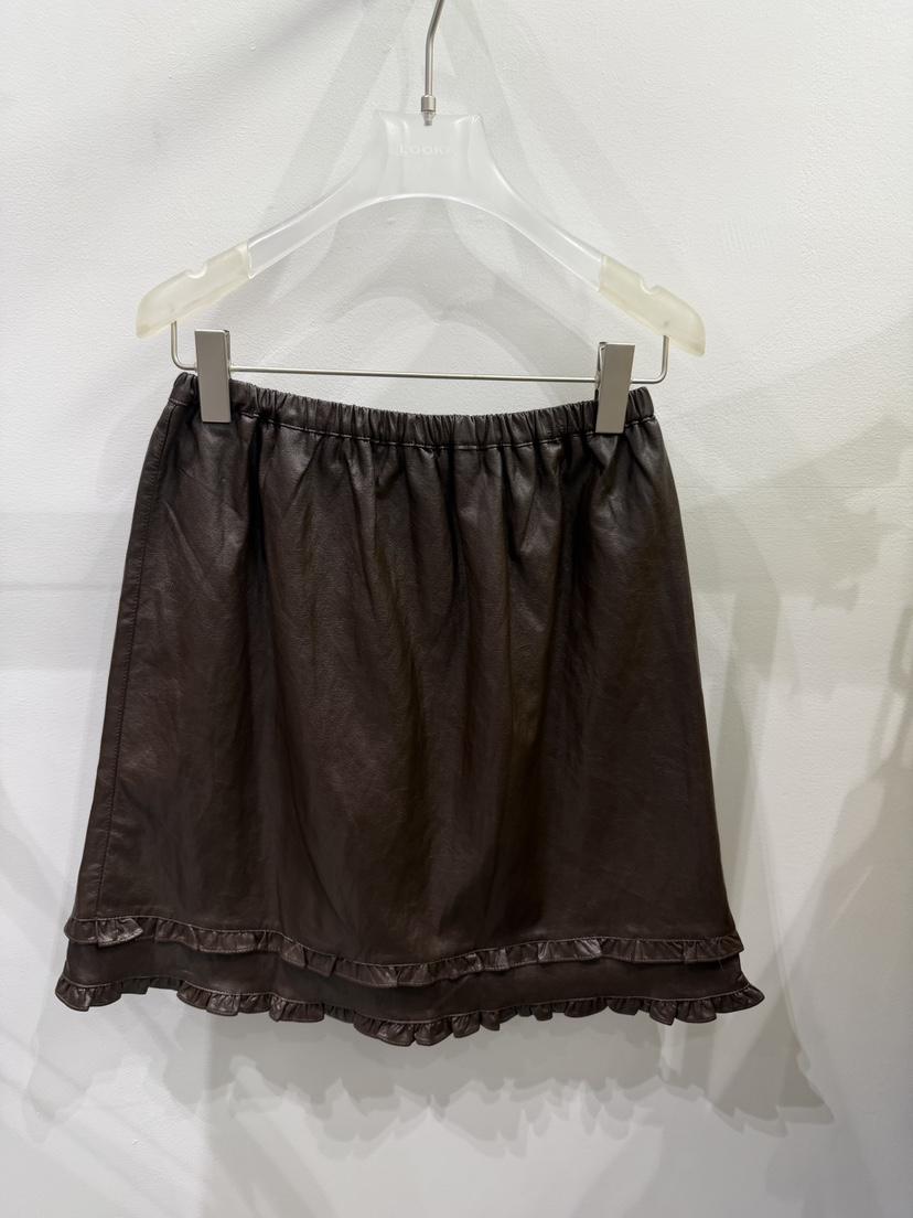 LOOKK/MIMME東大門代購女裝新品推薦半身裙中短裙皮革褶邊雙褶LOOKK/MIMME半身裙/中短裙