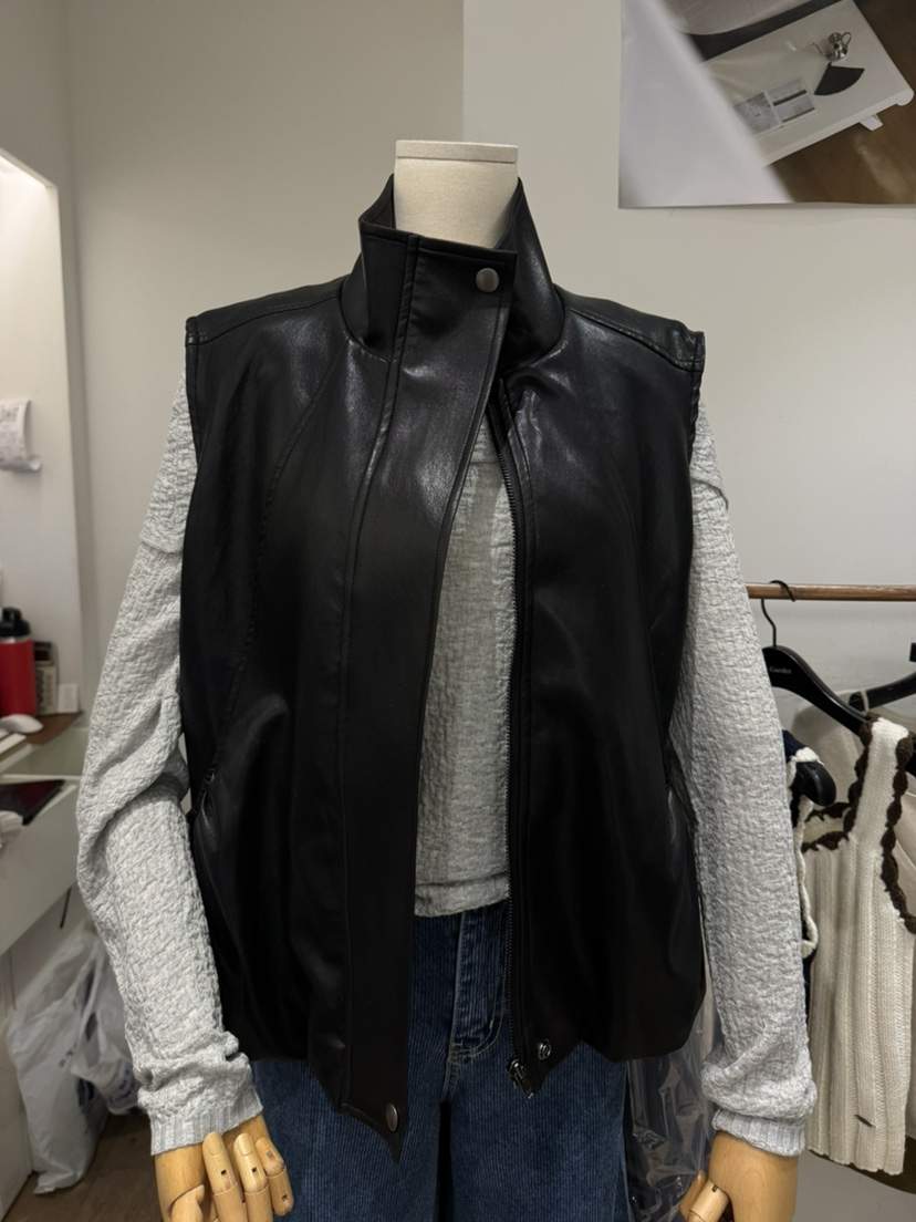 BIEN GARDER東大門代購女裝新品人氣馬甲不含內搭皮革褶皺BIEN GARDER馬甲
