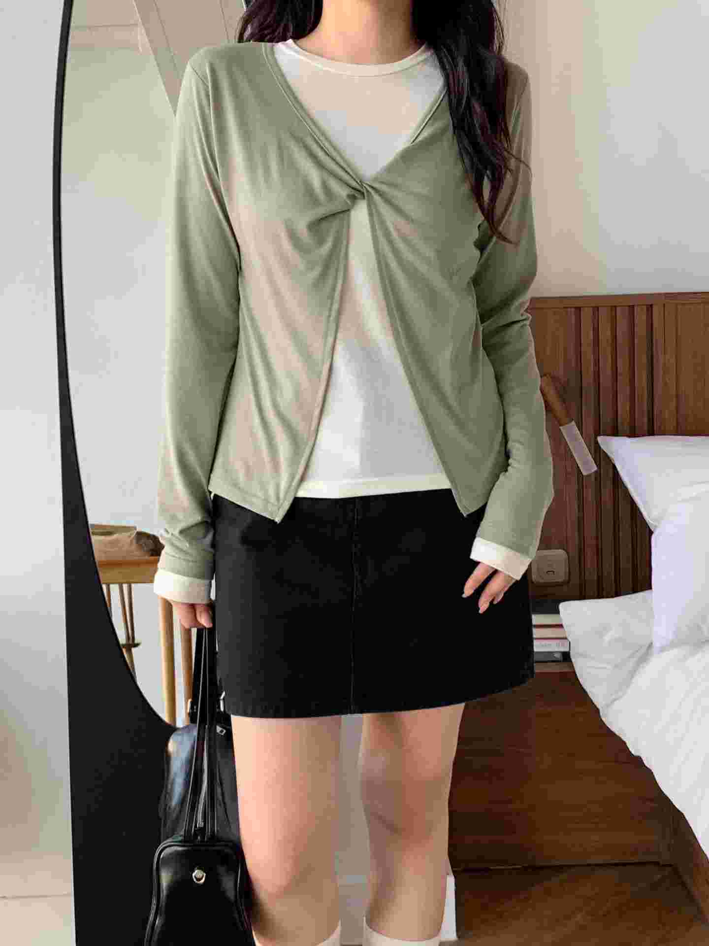 BRAND MARKET-브랜드마켓-T東大門實拍女裝新品職業長袖T恤撞色開衫BRAND MARKET-2件起長袖T恤