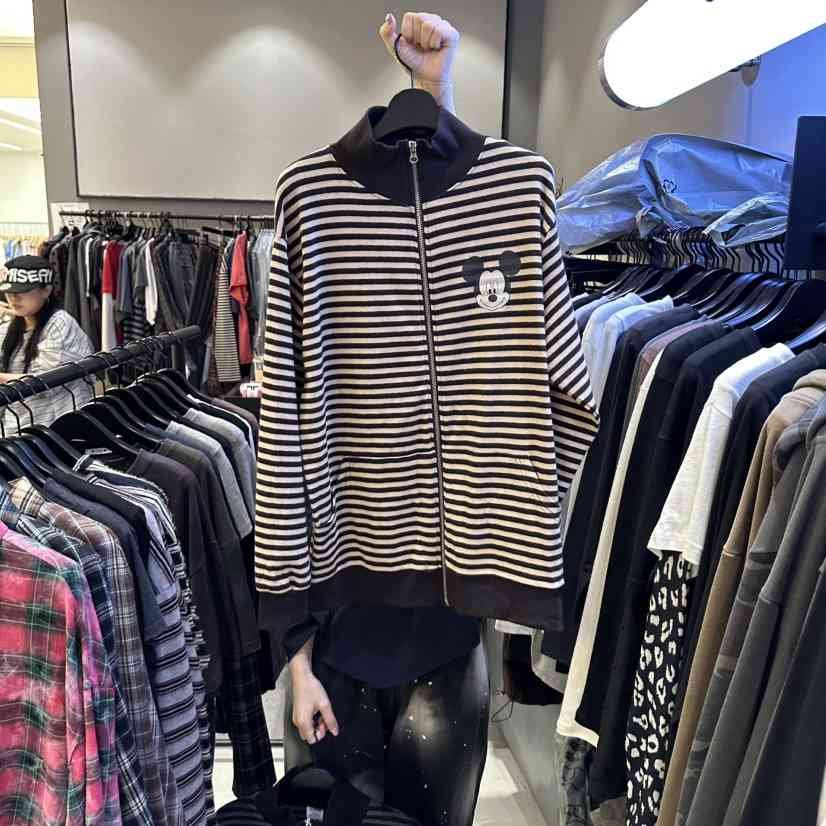 CREDITO韓國直郵女裝新品真品休閑人氣熱賣衛衣米奇抓絨條紋CREDITO衛衣