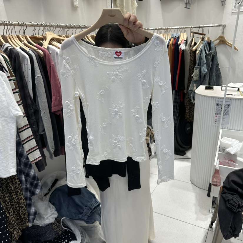 UNDERSTAR_VINTAGE韓國代購女士新品休閑時尚長袖T恤花朵UNDERSTAR_VINTAGE長袖T恤