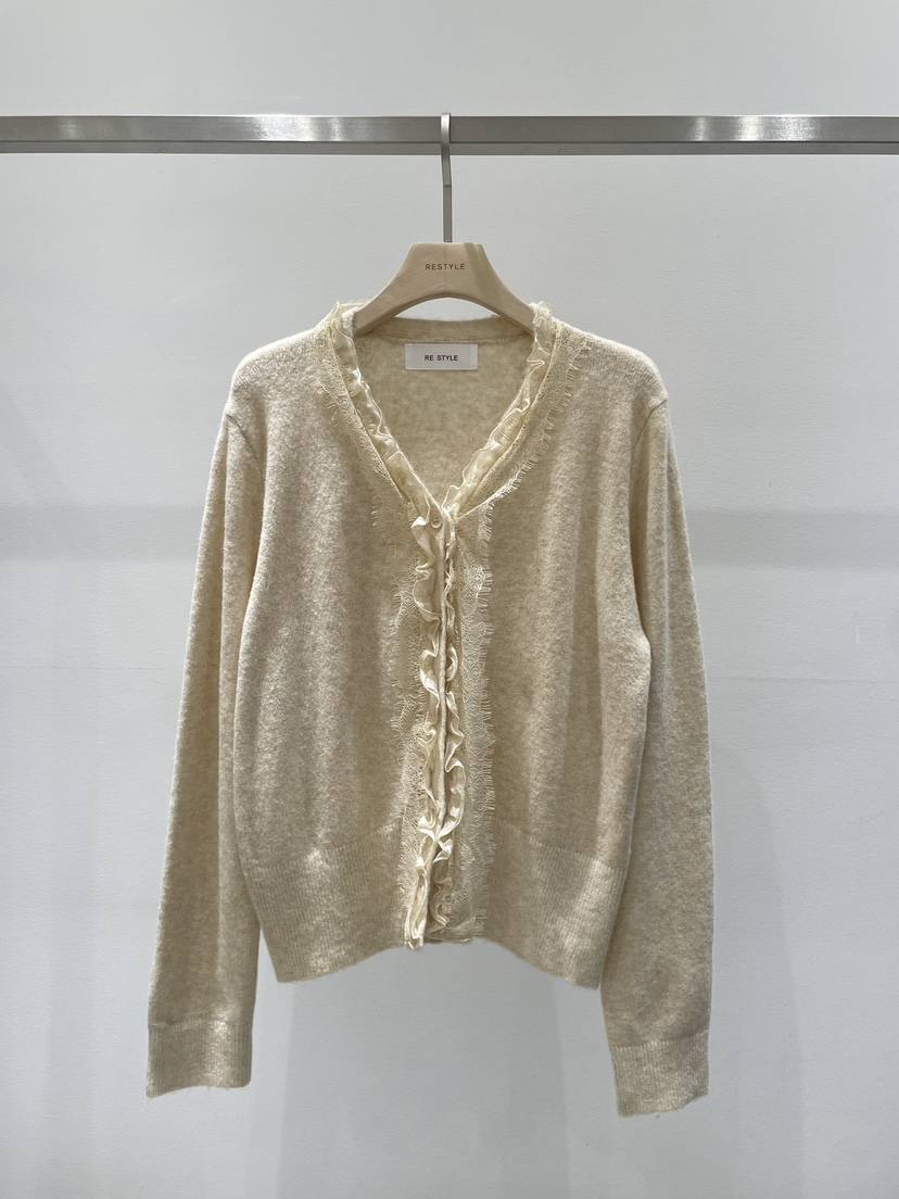 RE STYLE-Q韓國直郵女士新品熱賣休閑針織衫褶皺雙層開衫RE STYLE針織衫