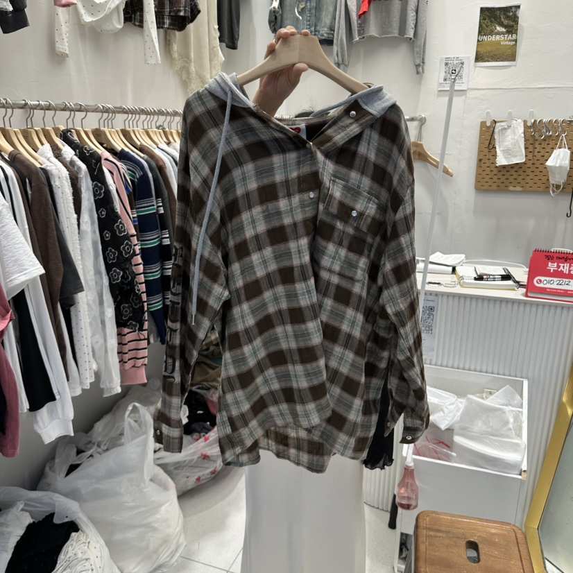 UNDERSTAR_VINTAGE韓國代購女士新品人氣襯衫蕾絲衫連帽衫格子UNDERSTAR_VINTAGE襯衫/蕾絲衫