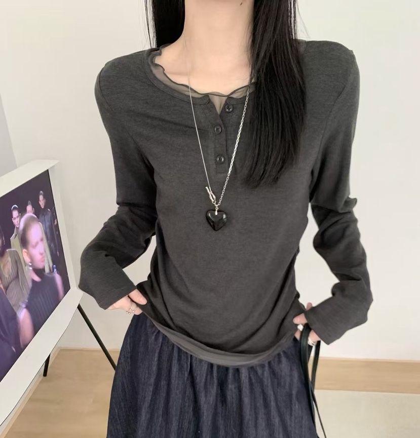 SYMBOL韓國代購女士新品時尚休閑推薦真品熱賣長袖T恤雙按鈕SYMBOL長袖T恤