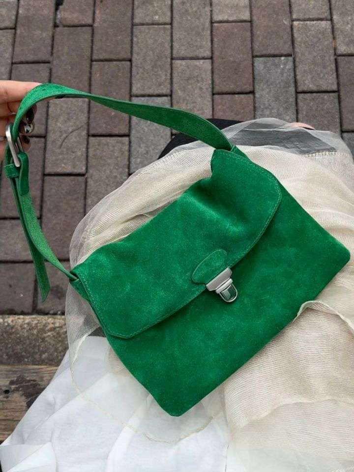 TROUVAILLE東大門實拍女士新品人氣單肩斜跨包牛皮高腰絨TROUVAILLE單肩/斜跨包