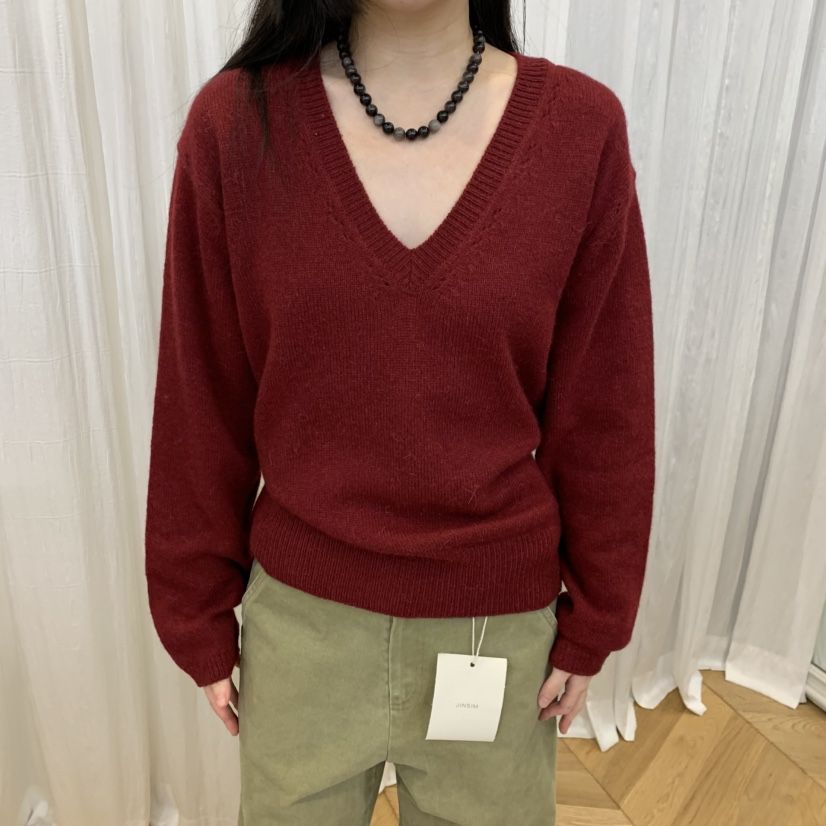 JINSIM韓國代購女裝新品休閑時尚熱賣推薦真品人氣針織衫V領JINSIM針織衫