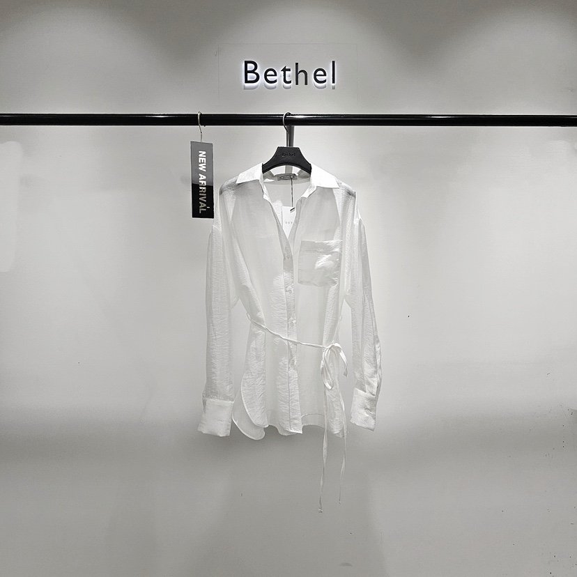 BETHEL東大門實拍女裝新品休閑推薦襯衫蕾絲衫含腰繩腰帶Bethel襯衫/蕾絲衫