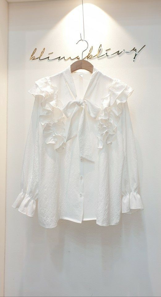 BLING BLING-S/RICO韓國代購女士新品熱賣襯衫蕾絲衫荷葉邊絲帶BLING BLING-S/RICO襯衫/蕾絲衫