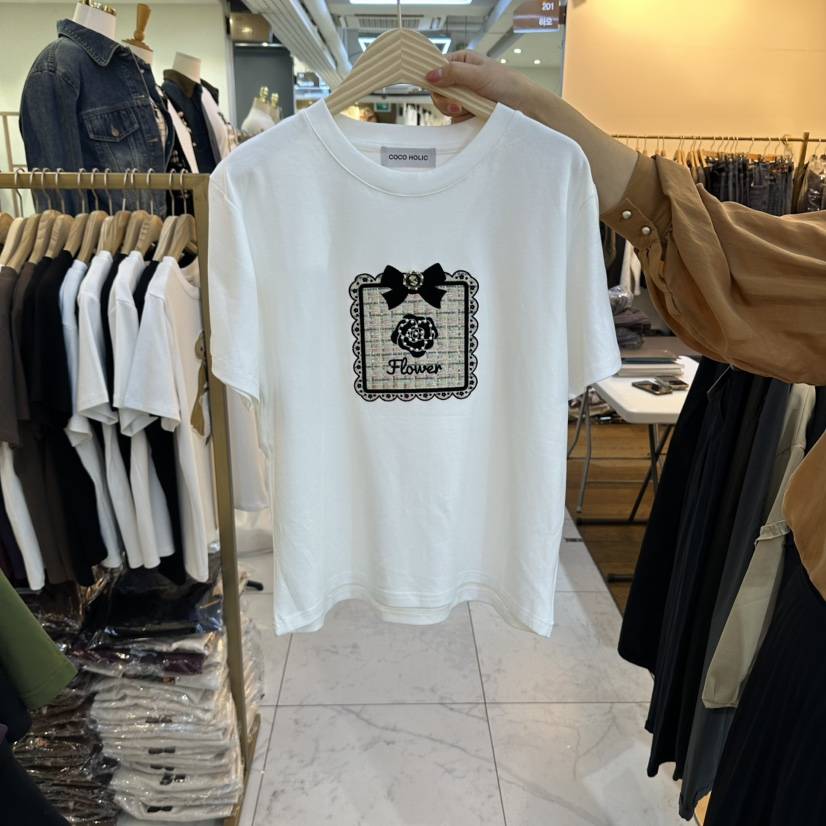 COCO HOLIC東大門代購女士新款推薦休閑真品熱賣T恤絲帶COCO HOLICT恤