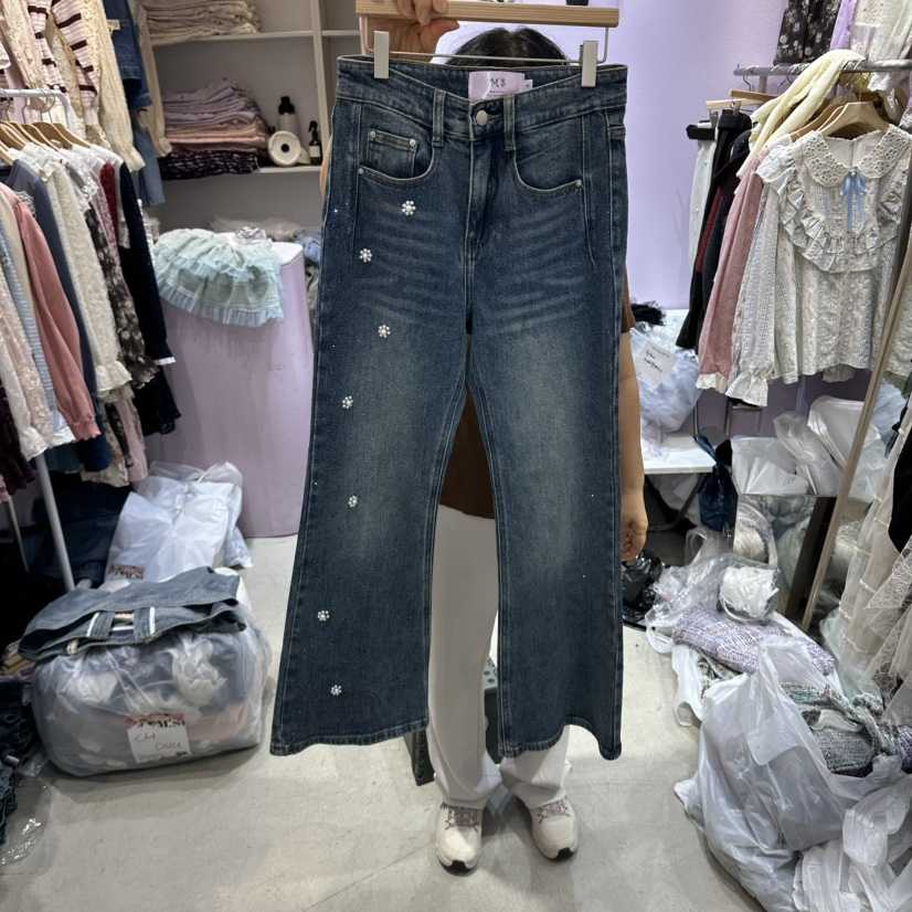 MS東大門代購女士新品推薦真品熱賣時尚休閑人氣牛仔褲珍珠MS牛仔褲