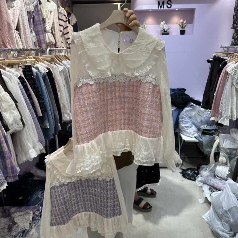 MS東大門代購女士新品真品休閑推薦時尚熱賣襯衫蕾絲衫撞色MS襯衫/蕾絲衫
