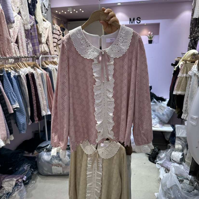 MS韓國代購女士新品人氣時尚熱賣真品休閑推薦襯衫蕾絲衫MS襯衫/蕾絲衫