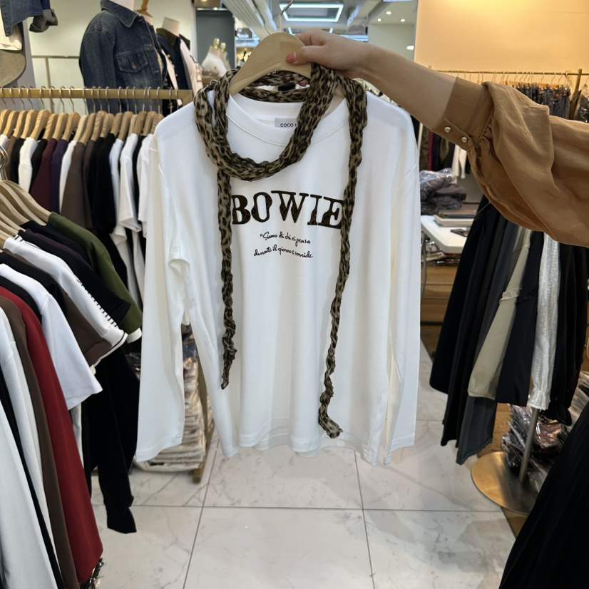 COCO HOLIC韓國代購女裝新品推薦時尚長袖T恤含圍巾豹紋COCO HOLIC長袖T恤