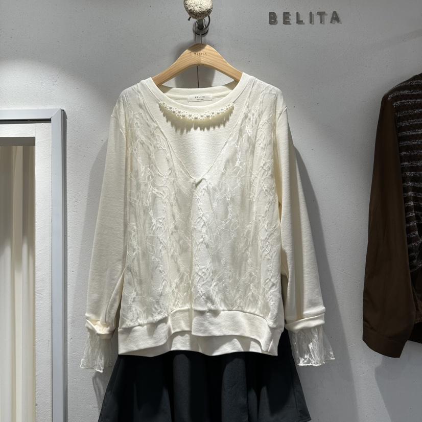 BELITA韓國直郵女士新款人氣推薦時尚熱賣長袖T恤珍珠蕾絲BELITA長袖T恤