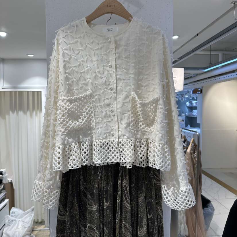 BELITA韓國代購女裝新款休閑時尚熱賣襯衫蕾絲衫口袋絲帶BELITA襯衫/蕾絲衫