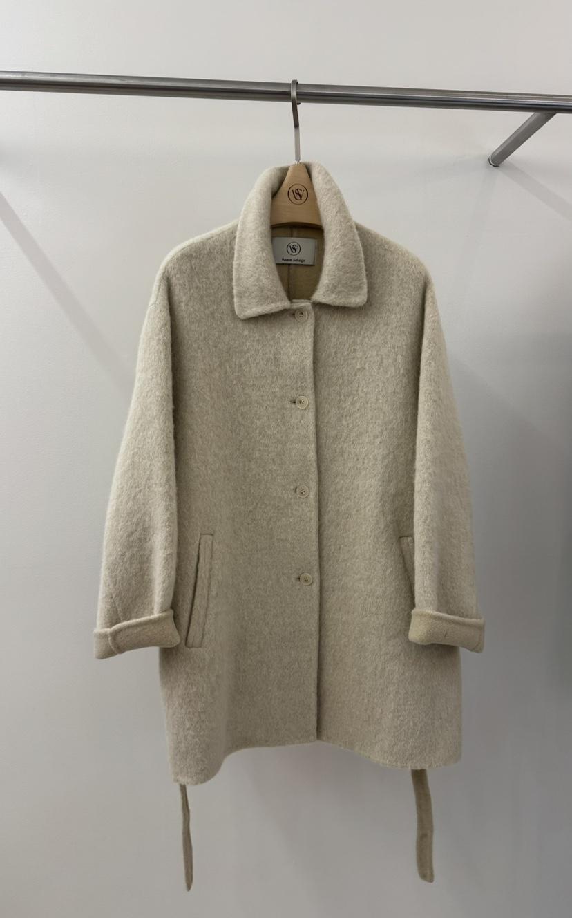 WEAUE SELVAGE韓國直郵女裝新品休閑中長款大衣含腰帶涂層Weave Selvage中長款大衣