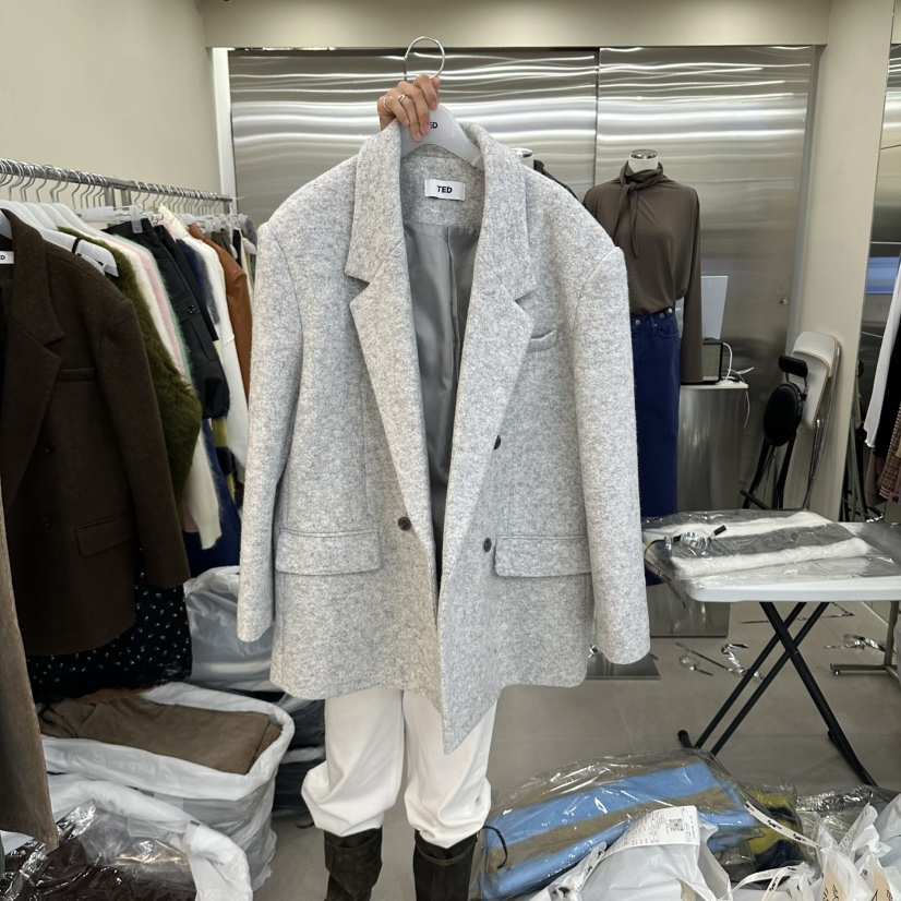 TED東大門代購女裝新品時尚熱賣真品休閑推薦短款大衣雙排扣TED短款大衣