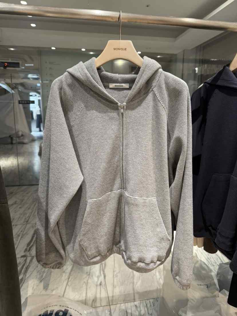 MONIQUE東大門直郵女裝新品推薦休閑衛衣拉鏈連帽衫華夫格MONIQUE衛衣