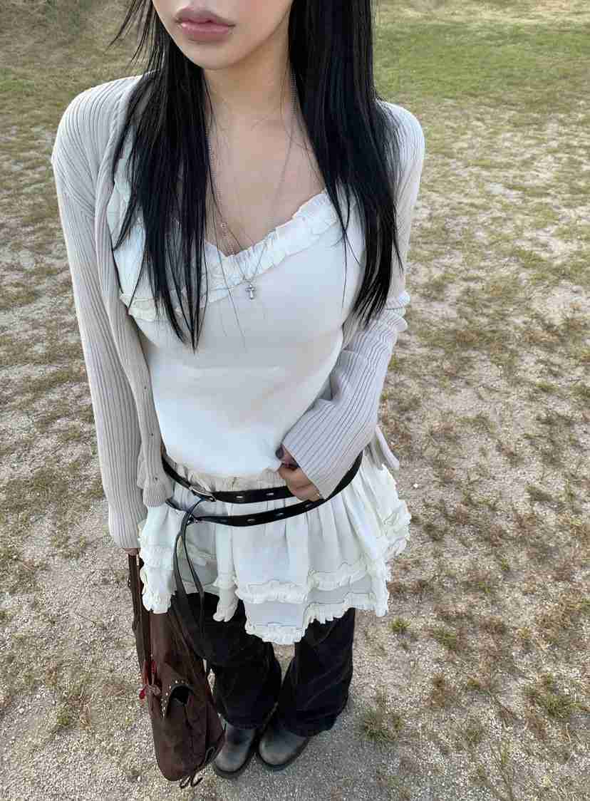 SEOLO東大門實拍女士新品休閑熱賣開衫不含吊帶荷葉邊開衫Seolo seoul開衫