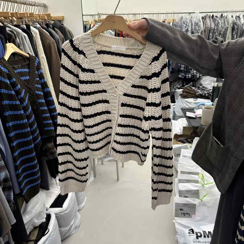 MIX-L韓國直郵女裝新款人氣時尚推薦真品熱賣開衫開衫條紋MIX-L開衫