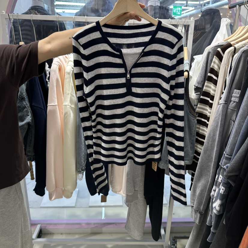 JH.STUDIO-Q韓國直郵女士新款休閑針織衫不含內搭毛絨條紋JH.STUDIO-Q針織衫