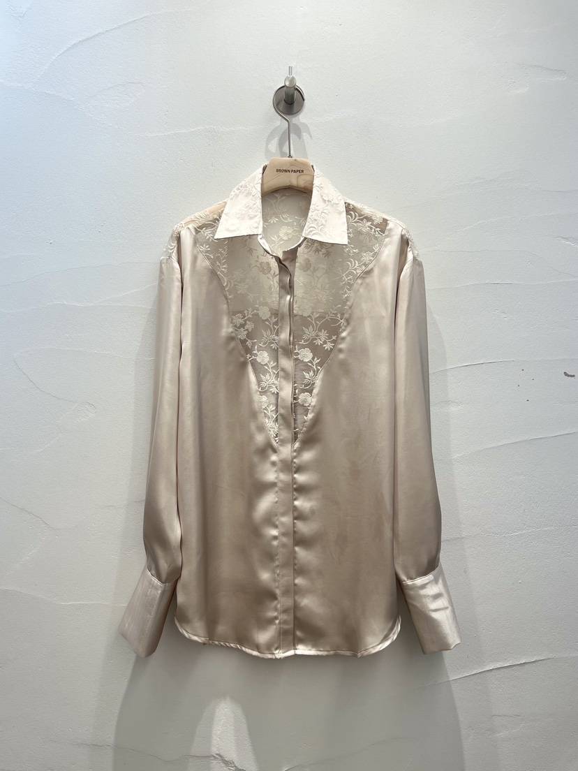 BROWN PAPER韓國直郵女裝新品休閑人氣襯衫蕾絲衫花朵蕾絲BROWN PAPER襯衫/蕾絲衫