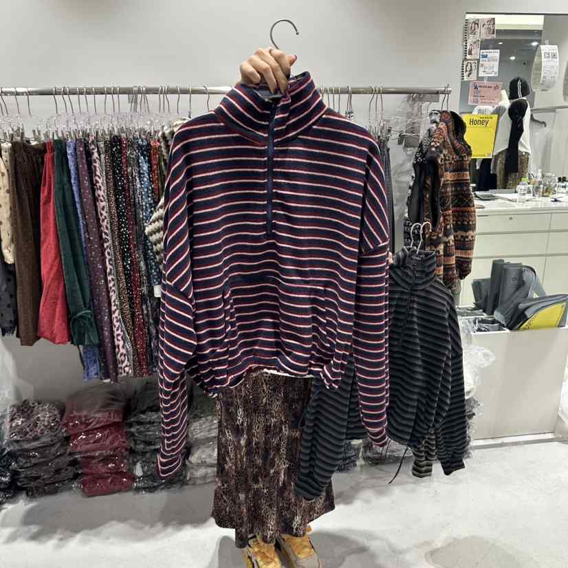 COMBO東大門實拍女士新品休閑推薦真品熱賣時尚衛衣拉鏈條紋COM_BO衛衣