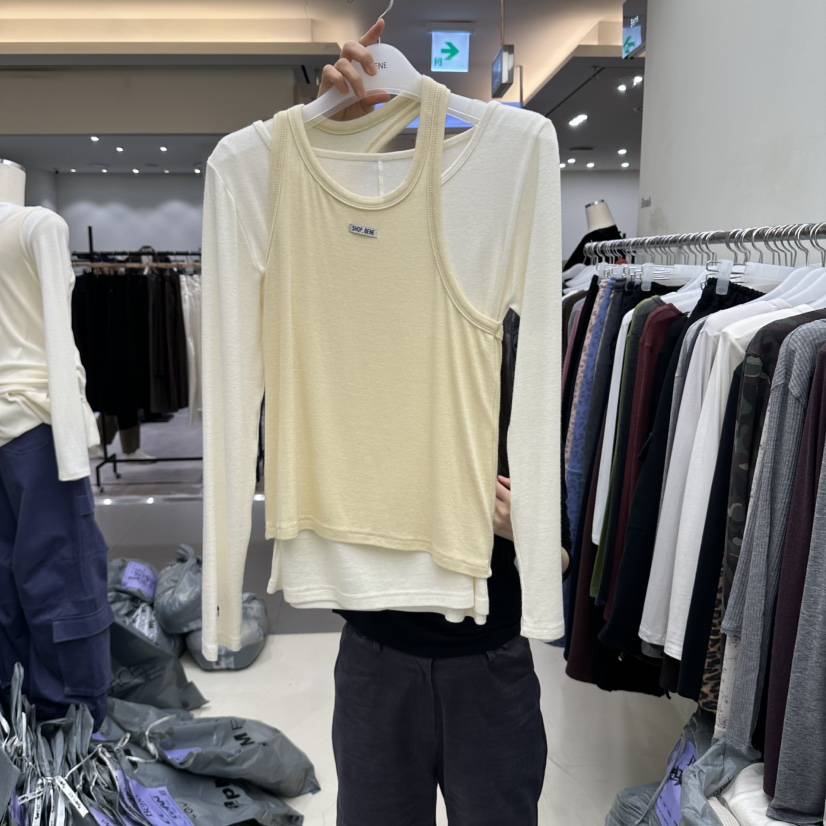 BENE韓國代購女士新款真品人氣襯衫蕾絲衫不對稱假兩件無袖SHOP BENE_Bene襯衫/蕾絲衫