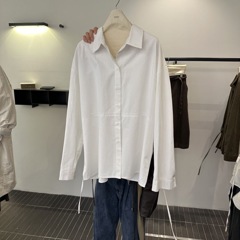 FIND-P韓國代購女裝新款推薦休閑真品襯衫蕾絲衫含腰繩寬松FIND-P襯衫/蕾絲衫
