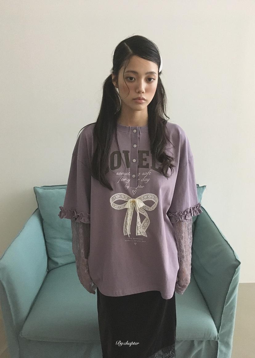 BY CHAPTER東大門直郵女士新品休閑長袖T恤可愛的假兩件BY Chapter長袖T恤