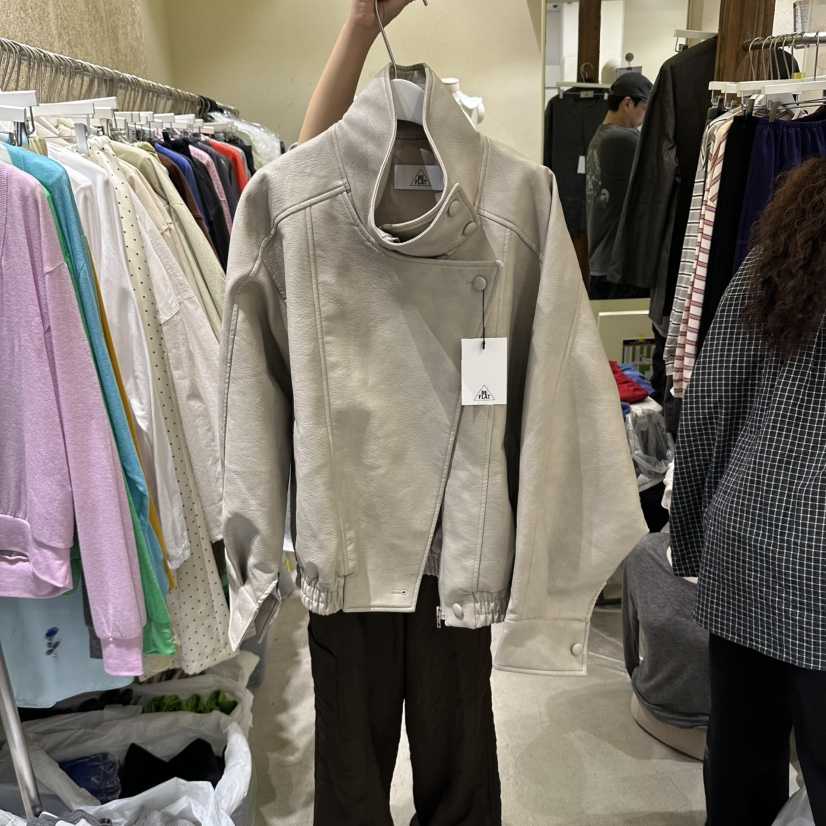 REFLAT東大門代購女裝新品時尚推薦真品人氣休閑皮衣高領REFLAT皮衣