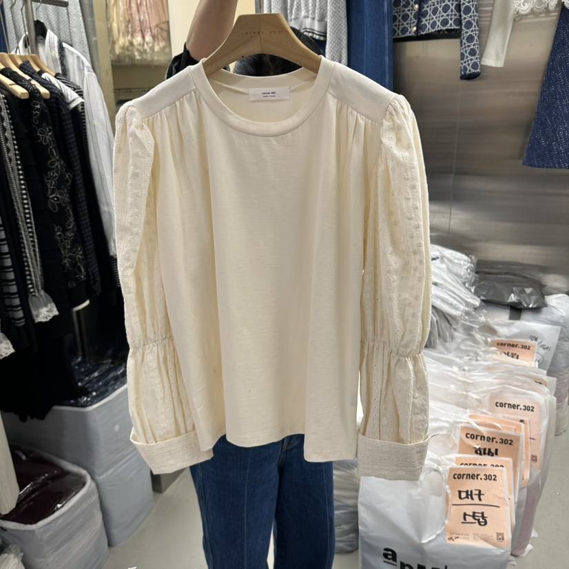 CORNER韓國直郵女裝新品人氣時尚真品休閑熱賣長袖T恤刺繡CORNER.302長袖T恤
