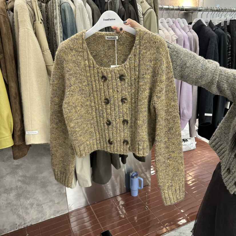 FOUNDATION東大門代購女裝新品推薦休閑時尚毛衣褶邊開衫FOUNDATION毛衣