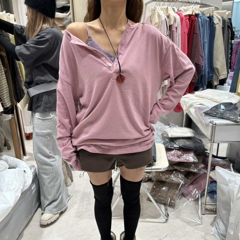 MIENNE韓國代購女士新款推薦真品時尚熱賣人氣長袖T恤紐扣MIENNE長袖T恤