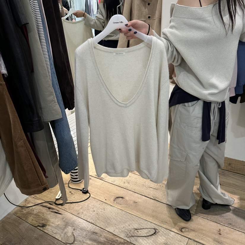 CREAM VILLA韓國直郵女士新品真品針織衫深V領浣熊CREAM VILLA針織衫