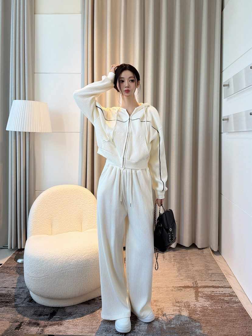 CLOTH東大門代購女士新款推薦時尚套裝拉鏈連帽衫華夫格格紋CLOTH套裝
