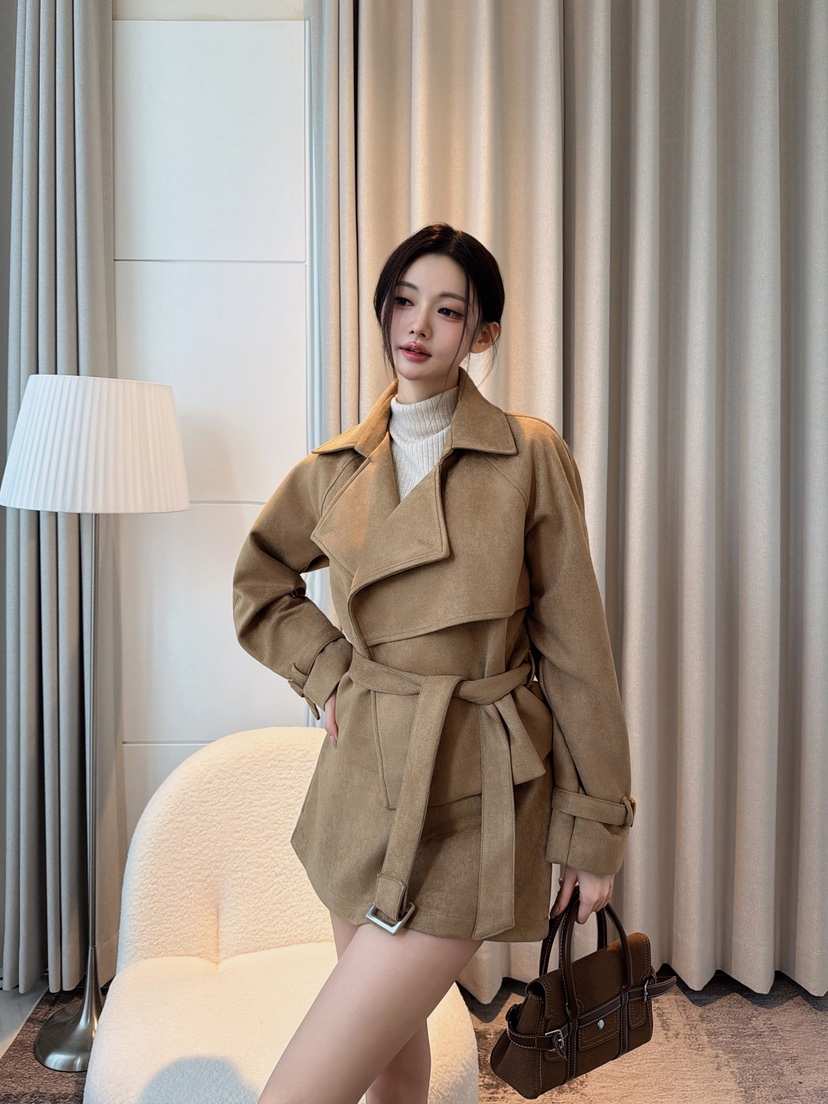 CLOTH東大門直郵女裝新品人氣時尚休閑夾克含腰帶短款麂皮CLOTH夾克