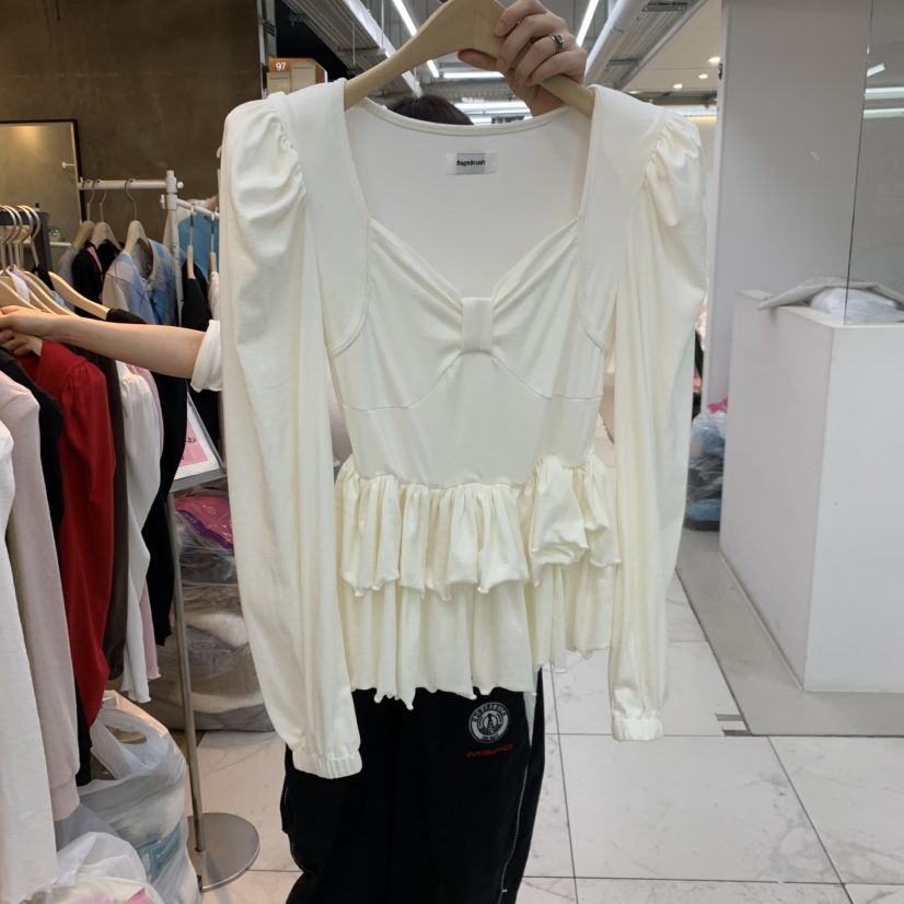 空東大門代購女裝新品人氣時尚休閑熱賣真品推薦長袖T恤緞帶Sagebrush長袖T恤