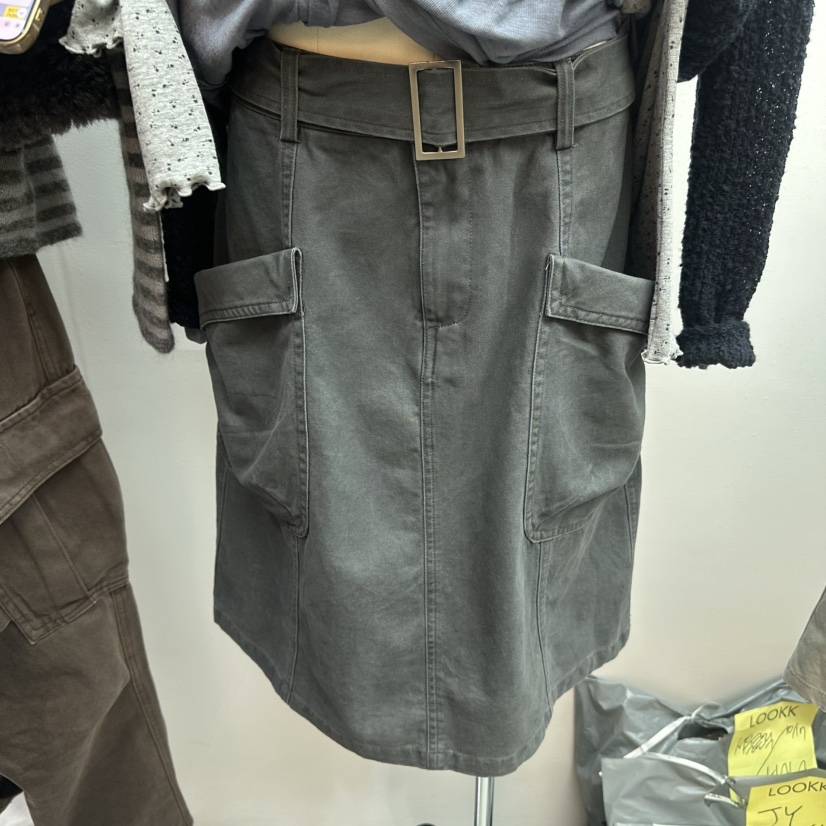 LOOKK/MIMME韓國直郵女裝新品休閑半身裙中短裙含腰帶口袋LOOKK/MIMME半身裙/中短裙